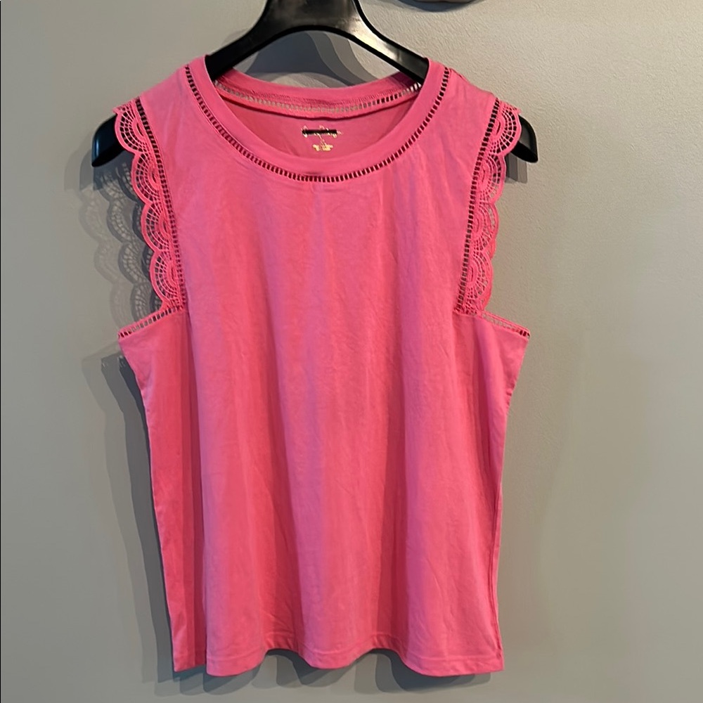 NWOT Lily Pulitzer Pink Lace Trim Sleeveless Top
